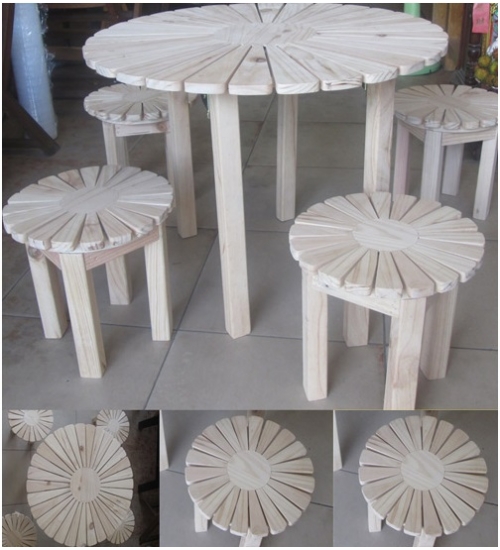 Bộ bàn ghế gỗ thông mặt tròn